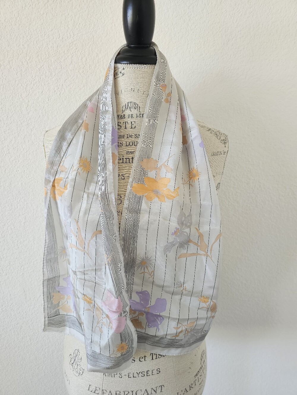 Vintage Oscar de la Renta 100% Silk Floral Striped Oblong Scarf​